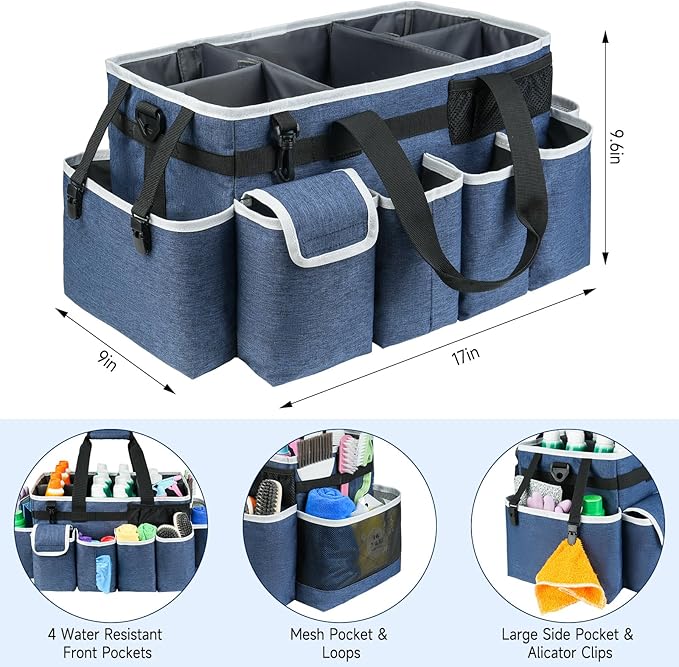 Cleaning Caddy Bag,Extra Large Cleaning Supplies Organizer with Handle for Housekeepers,Blue - Image 3