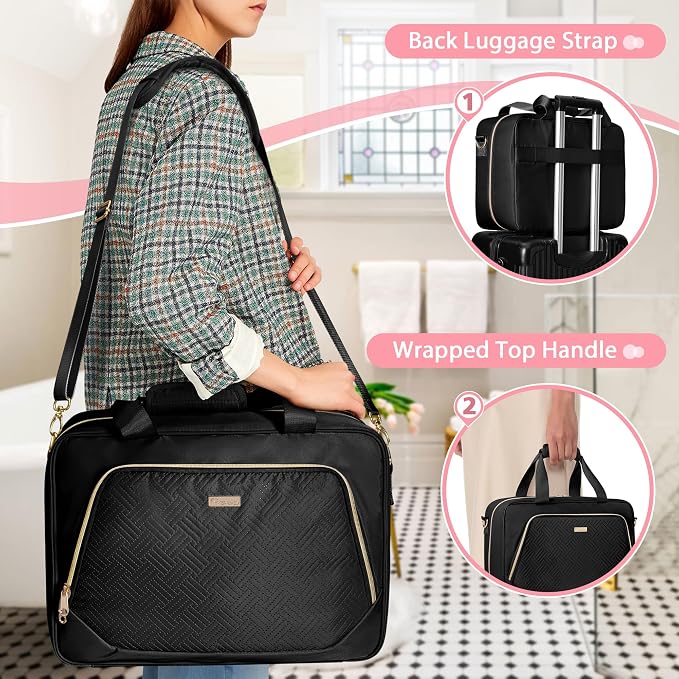 Extra Large Toiletry Bag for Women, Travel Makeup Organizer, Black | Toiletry Bag with 4 Individual Cases, Hair Tool Pocket & Makeup Brushes Compartment, Large Capacity Travel Organizer - Image 5