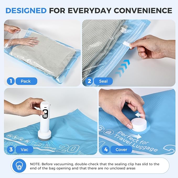 18 Pack Vacuum Bags for Travel with Rechargeable Cordless Electric Pump, Portable Space Saver Bags for Travel & Home, Vacuum Compression Packing Seal for Clothes, Blankets, Seasonal Storage - Image 7