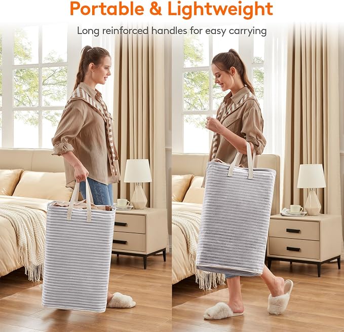 Lifewit 1 Pack Laundry Basket 80L Each, Collapsible Clothes Hamper with Reinforced Handles, Freestanding Waterproof Design for Bedroom and Laundry Room, Grey 80L Total - Image 4