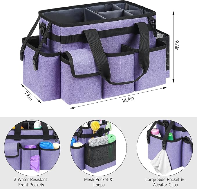Cleaning Caddy,Cleaning Bag for Housekeepers,Cleaning Supplies Organizer with Handle,Purple - Image 4