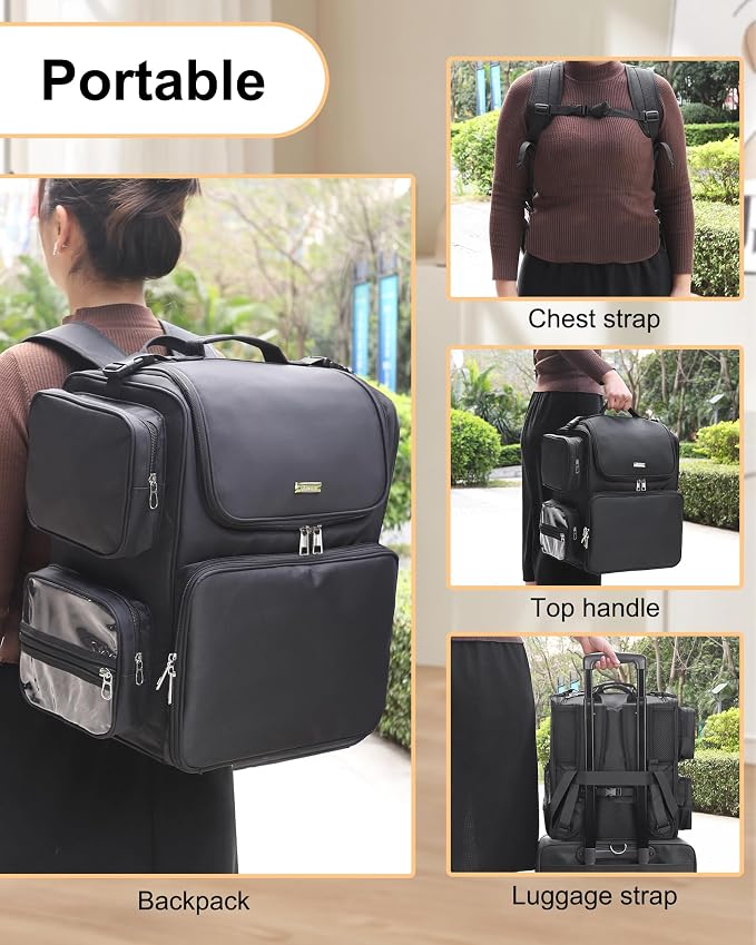 Relavel Hair Tools Travel Bag with 6 Pcs Clear Bags, Hair Stylist Backpack Hairdresser Cosmetology Bag, Heat Insulation Full Layer for Curling Iron, Hair Straightener, Travel Accessories Train Case - Image 5