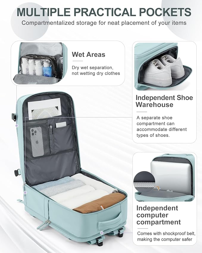 coowoz Large Travel Backpack Carry On for Women Man Gym Backpacks with Laptop Compartment Mochila de Viaje Teacher Personal Item Backpack Rucksack Airplane Accessories Must Haves Blue - Image 3