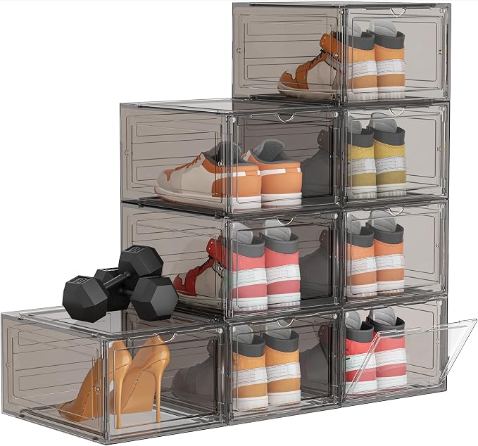 HOMIDEC Shoe Storage, 8 Pack Shoe Organizer Hard Plastic Shoe Box, Shoe Boxes Clear Plastic Stackable, Shoe Boxes with Lids for Size 13 by DecorateYourHome