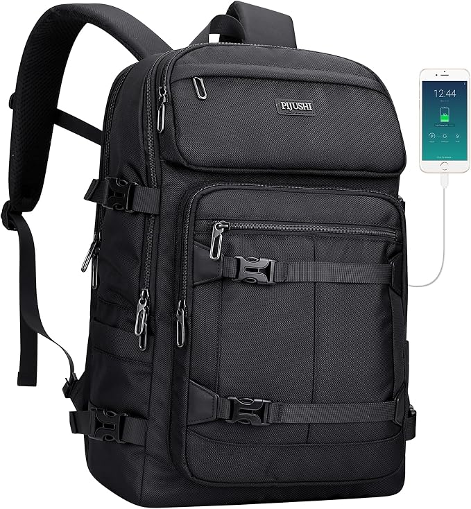 PIJUSHI Casual Travel Backpack for Women with 16" Padded Laptop Compartment | Carry On Luggage with USB Charging Port, 1680D Water-Resistant Nylon, Airline Approved, For Daily, Hiking by PIJUSHI