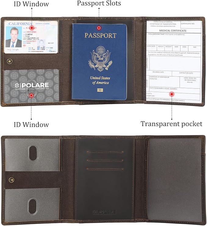 Polare Full Grain Leather Pilot Wallet Passport Holder RFID Blocking Tri-fold Travel Cover Document Organizer for Aviation Professionals - Image 6