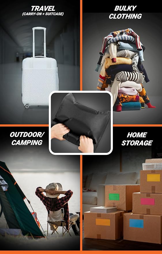Vacuum Seal Bags for Clothing Travel - Lifetime Valve Warranty, Waterproof - Travel Vacuum Bags with Pump, Packing Cubes Compression - Pack Smarter, Save Space with Plug-In Power (Large, 1 Count) - Image 6