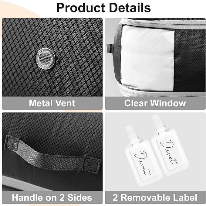 Comforter Storage Bag - Large Capacity Blanket Storage Bags 3-Layer Ultra Space Saving Self Compression Organizer, Washable Compression Bags for Storage Comforter Blanket, 2-Pack, Black - Image 6