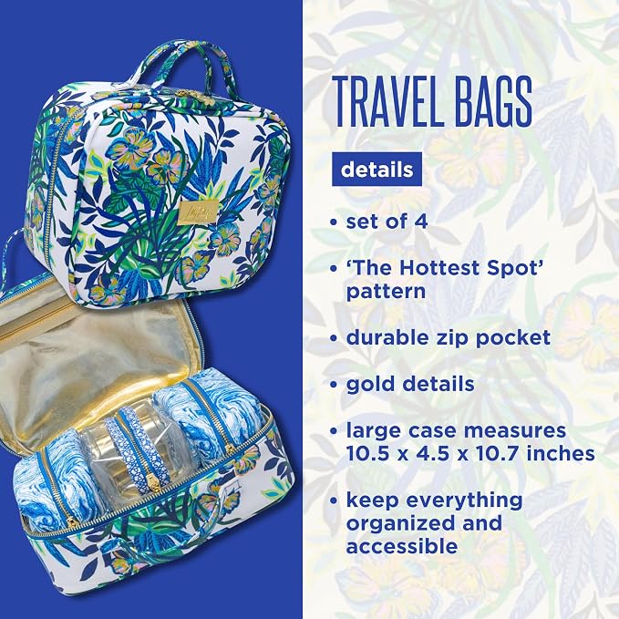 Lilly Pulitzer 4 Piece Travel Toiletry Bag Set, The Hottest Spot | Cute, Pouches and Case for Luggage, Zipper Pouches Set for Cosmetics, Small Pouch Bag for Supplies, Makeup or Toiletries - Image 3