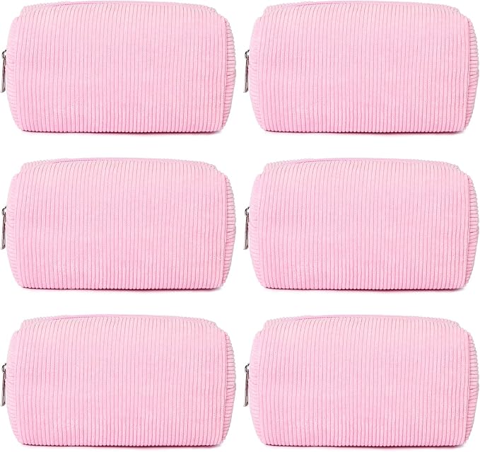 SOIDRAM 6PCS Bridesmaid Proposal Gifts Corduroy Pink makeup bag bulk for Wedding Party Favors Bachelorette party decorations Toiletry Organizer Bag Cosmetic Case Gift - Image 5