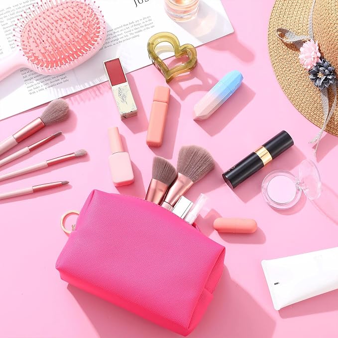 Chunful 24 Pcs Preppy Makeup Bag PU Leather Cosmetic Bag Bulk Makeup Plain Pouch Waterproof Toiletry Purse for Women Traveling Preppy Pencil Case Valentine's Day Gifts(Rose Red) - Image 7
