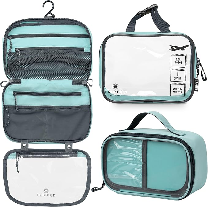 Toiletry Bag Kit 3 Piece Set: Hanging Travel Toiletry Bag + 311 TSA Cosmetic Liquid Bag + Accessory Organizer Pouch by TRIPPEDTravelGear