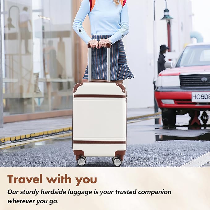 Merax 28 Inch Checked Luggage, Expandable Suitcase with Spinner Wheels, Hard Shell Vintage Luggage Set with TSA Lock(White) - Image 8