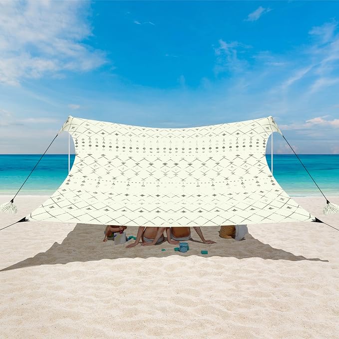 Beach Tent, Beach Canopy Sun Shade UPF 50+, Portable 10×10 FT Camping Sun Shelter with Sandbags, Poles, Ground Pegs and Anti-Wind Rope for Outdoor, Backyard, Picnics, Fishing by BEW