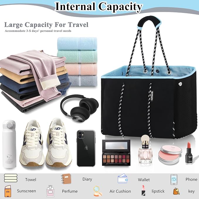 QOGiR Neoprene Multipurpose Beach Bag Tote with Inner Zipper Pocket … … … … - Image 2