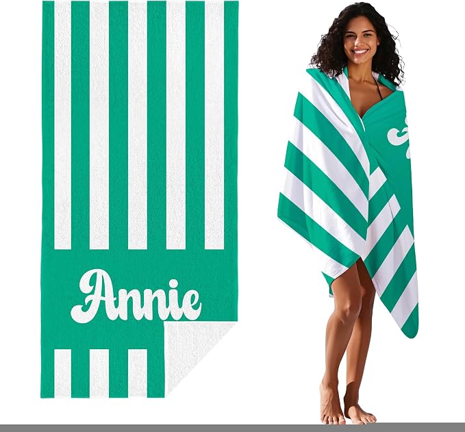 JML Personalized Beach Towel with Name, Custom Cabana Stripe Beach Towel, Customized Microfiber Pool Towel, Quick Dry & Absorbent Swim Towel for Adult,Mother's Day, Birthday, Summer Holiday,Vacation - Image 2