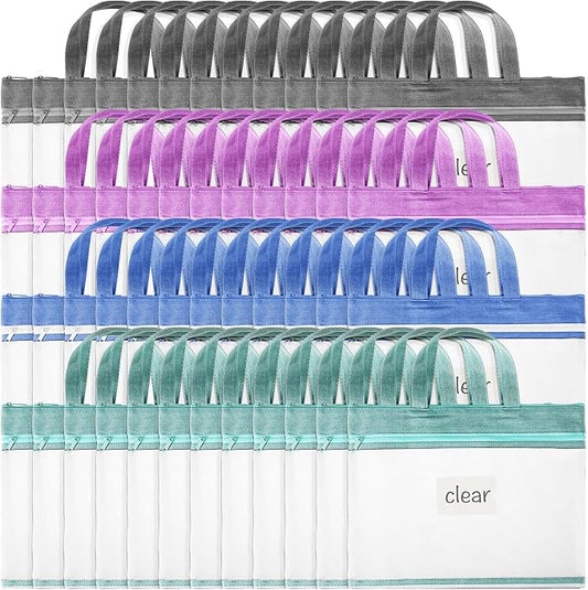 Zhehao 48 Pcs Student Book Pouches with Handle Document Bag Sew Project Bag for Quilting Mesh Zipper Pouch File Artwork Storage Organize for A4 Files, 14 x 11 Inch by Zhehao
