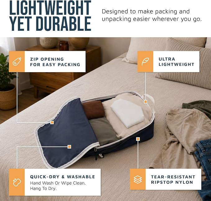 Large Compression Packing Cubes for Travel-Packing Cube Luggage Organizers 7 Piece Set for Checked Luggage-Ultralight, Expandable/Compression Bags by TRIPPED Travel Gear (Navy/White) - Image 3