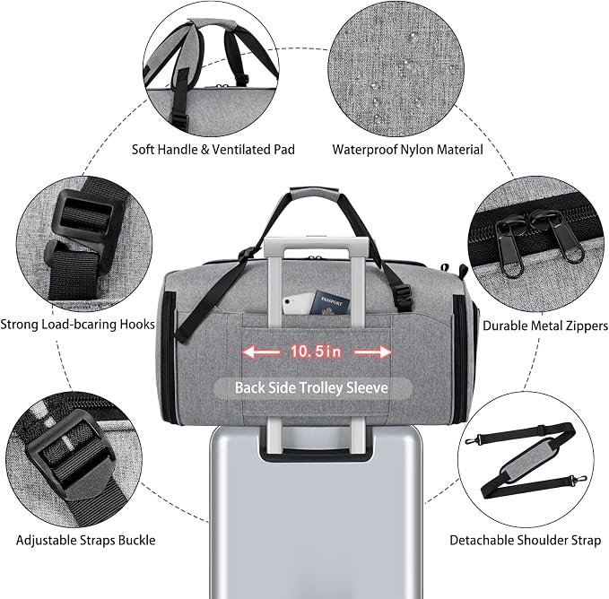 Convertible Garment Bags for Travel - Carry on Garment Duffle Bag with Backpack Straps for Men Women, 4 in 1 Large Travel Duffel Bags with Shoes Compartment Hanging Suit Dress Weekender Bag 3pcs Set - Image 3