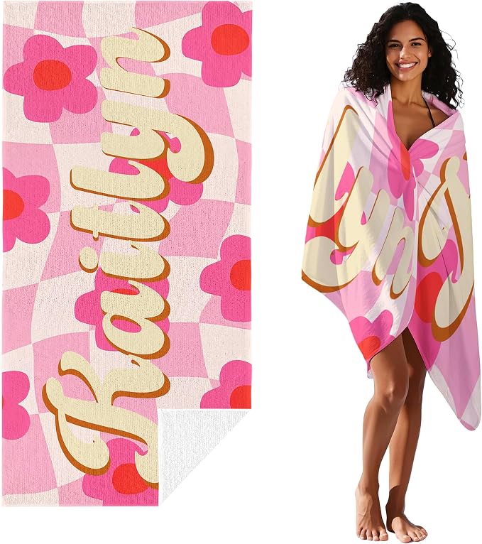 JML Personalized Beach Towel with Name, Custom Flower Beach Towel, Customized Microfiber Pool Towel, Quick Dry & Absorbent Swim Towel for Adult,Anniversary, Birthday, Summer Holiday,Vacation - Image 2