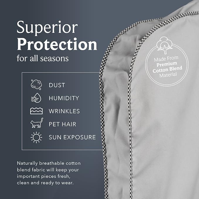 60" Luxury Fur Coat Cotton Blend Cloth Garment Bags for Travel & Hanging Clothes (Grey - Houndstooth Trim) - Suit Covers Garment Bag for Men & Women Dress Bag - Closet Storage Suit Bag, Coat Storage - Image 4