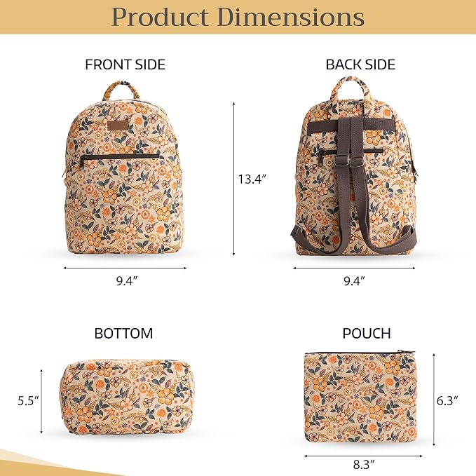 Maison d' Hermine Backpack for Women Men Cotton Shoulder Multipurpose Rucksack with Small Pouch Lightweight Multi Pocket Bag for Travel Work Beach Perfect for Spring Summer (Floral Rain) - Image 5