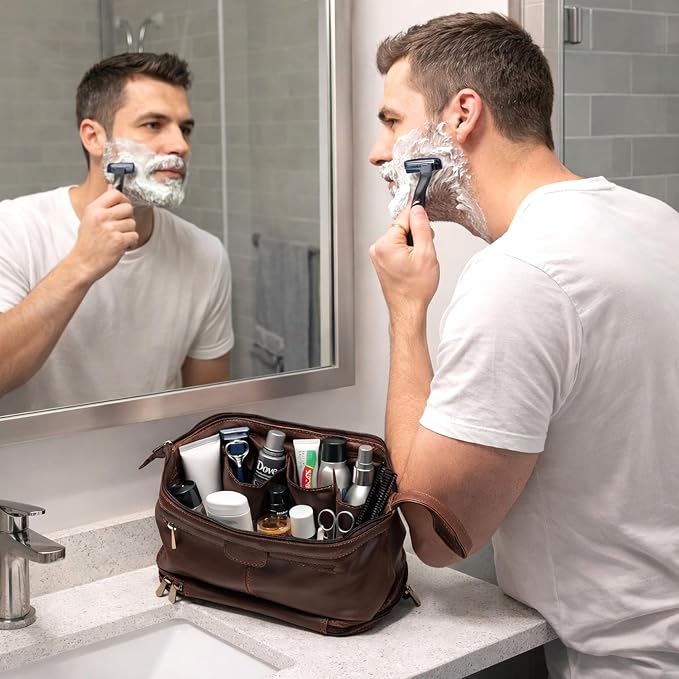 cuero Genuine Buffalo Leather Unisex Toiletry Bag Travel Leather Dopp Kit Made With High Class Buffalo Leather - Image 8