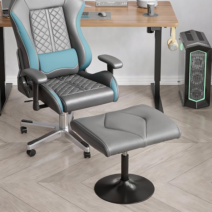 VECELO Foot Rest Under Desk Ottoman, PU Height Adjustable Footrest with Comfort Padding, Leg Rest for Desk for Relieving Leg Pain, Stiffness, and etc, Gray - Image 5