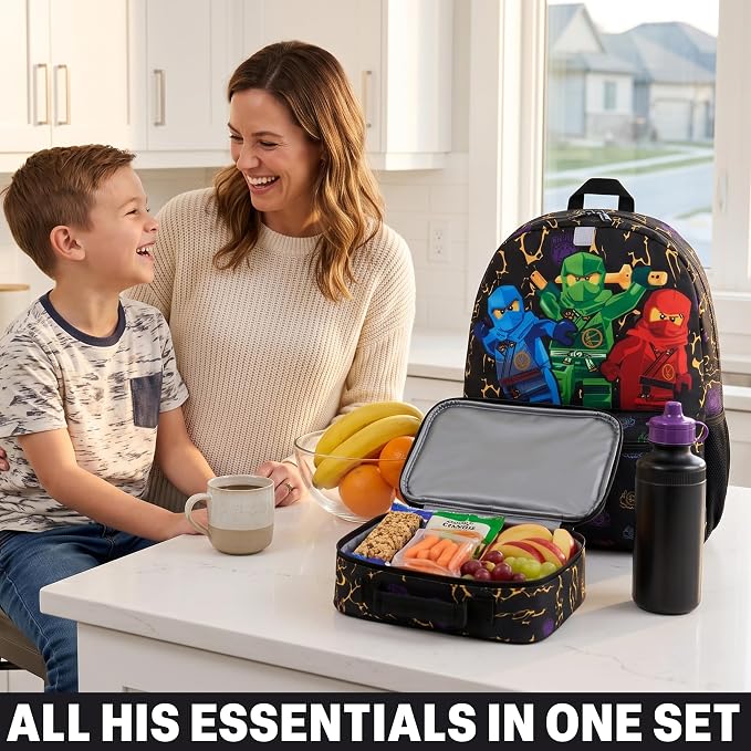 Get Trend Lego Ninjago Boys Backpack 4 Piece Set | 18 In Bookbag with Insulated Lunch Bag, Zipped Pencil Case & BPA-Free Water Bottle, Adjustable Padded Straps, Gifts for Boys - Image 6