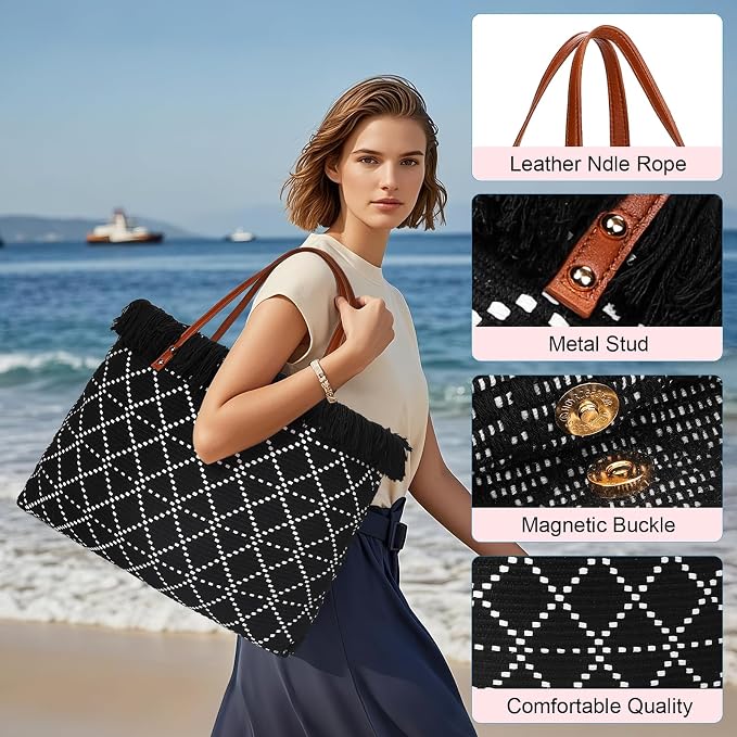 IBFUN Neoprene Bag, Large Multipurpose Beach Bag Neoprene Tote Bag with Inner Pocket for Women/Pool - Image 2