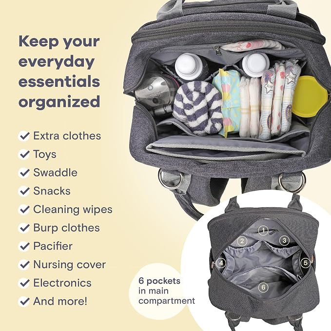 RUVALINO Diaper Bag Backpack-Expandable Baby Bag with up to 50% Capacity -Baby Essentials Bag with Changing Pad Insulated Bottle Holders & Pacifier Case, Waterproof, Dark Gray XL - Image 6