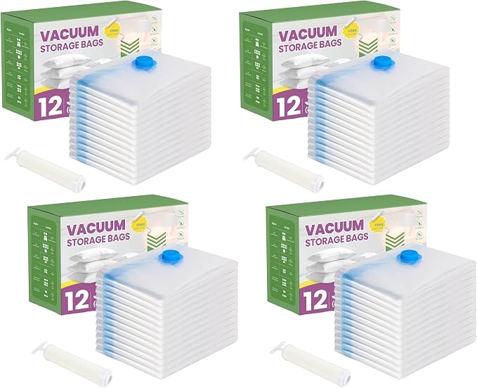 Space Bags Vacuum Storage Bags (Jumbo 48 Pack) Save 80% Space - Vacuum Bags for Comforters and Blankets, Bedding, Compression Seal for Closet Storage - Pump for Travel by InfiniPower