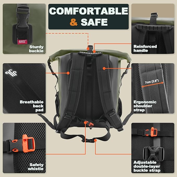OSAH DRYPAK Waterproof Backpack Dry Bag 35L/55L/85L – Heavy Duty Roll-Top Hiking Backpack for Travel, Kayaking, Boating, Camping, Rafting and Fishing - Image 4