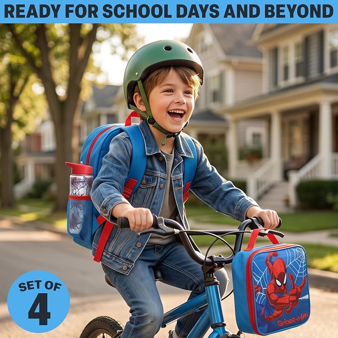 Get Trend Marvel Spider-Man Boys Backpack Set 4 Pc with Insulated Lunch Bag, Pencil Case & BPA Free Water Bottle for School, Gifts for Boys (Blue/Multi Spiderman) - Image 5