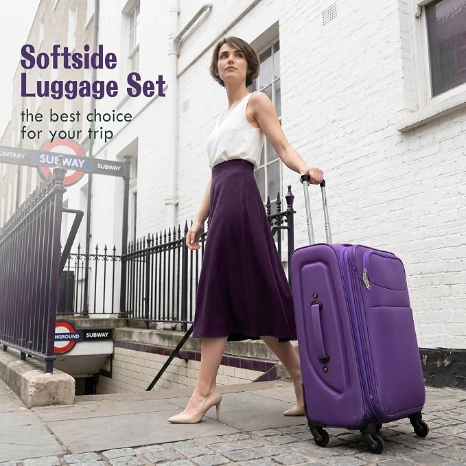 Merax Softside Luggage Set 4 Piece,18/22/26/30 Expand Suitcase,Purple | Lightweight Travel Suitcase with Wheels, Luggage with TSA Lock, Suitcase,Carry On Checked Luggage Set - Image 2