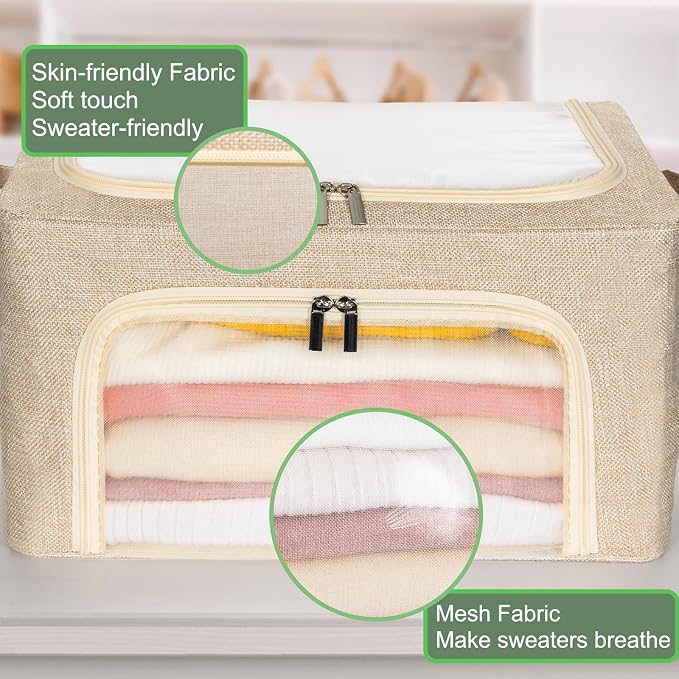 66L Large Cashmere Sweater Storage Bags | With 2 Bags of Natural Cedar Ball | Breathable Cashmere Garment Bag for Merino Wool/Knit Sweater, Stackable Knitwear Wool Clothes Storage Organizer Pouch - Image 6