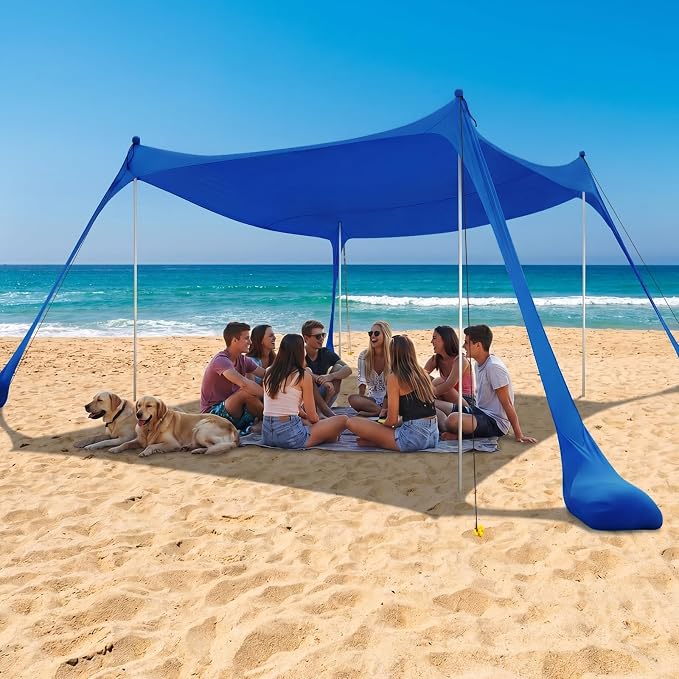 COMMOUDS Beach Tent Sun Shelter - UPF50+ Pop Up Beach Canopy with Sandbags & Sand Shovel & Windproof Poles, Portable Sun Shade for Beach, Camping, Picnics, Backyard by COMMOUDS