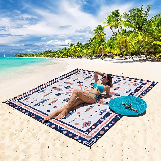 HIHOHO Beach Blanket Waterproof Sandproof Extra Large Beach Mat 79" X 83"/120"x108"for 1-8 Adults Quick Drying Durable Outdoor Picnic Mat for Beach Travel Camping Hiking - Image 5