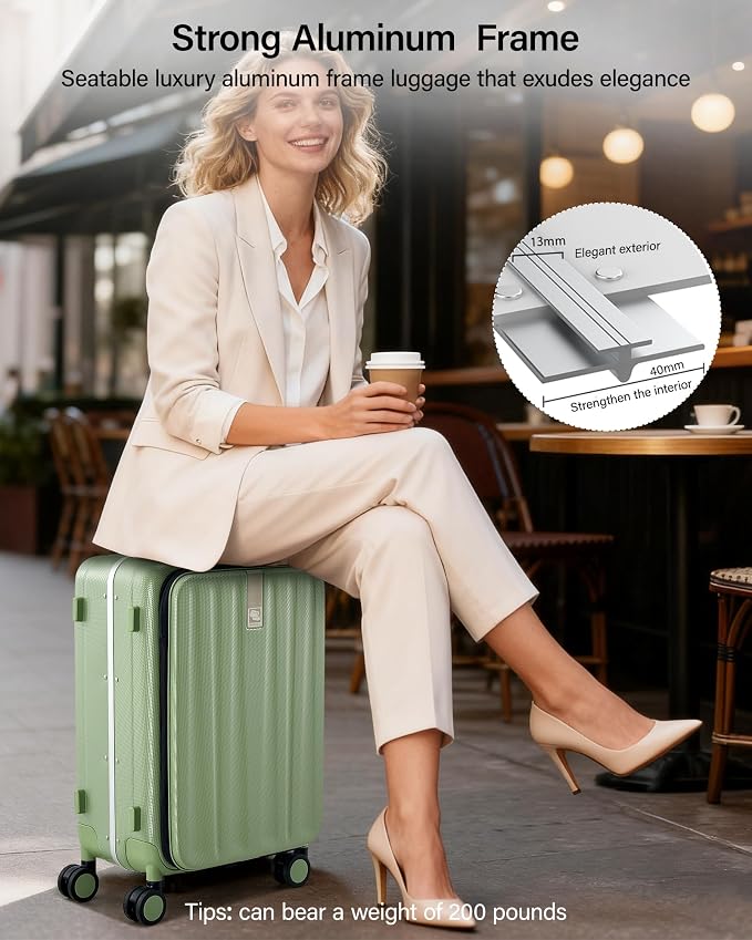 Hanke 26 Inch Large checked Luggage PC Hard Shell luggage Top Opening Aluminum Frame Travel Luggage Suitcases with Wheels for Woman Men.(Bamboo Green) - Image 5