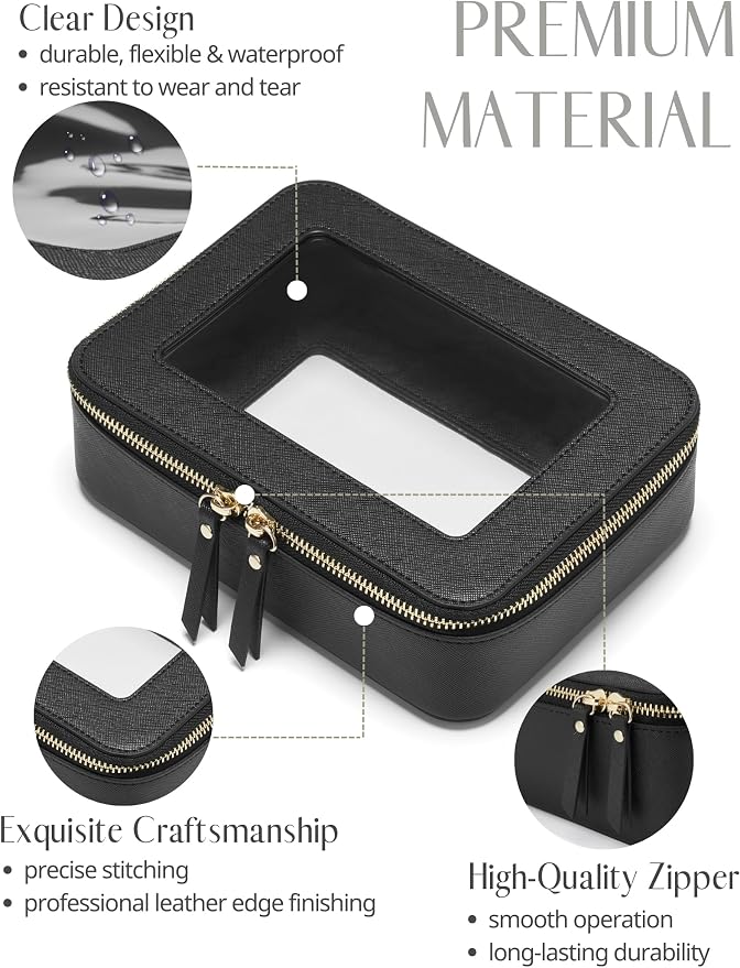 Popvibe Clear Makeup Case Toiletry Bag Travel Medium Clear Cosmetic Bag with Zipper, Make Up Bag Organizer Traveling TSA Approved Transparent Bag Car for Essentials, Mini & Medium, Black - Image 4