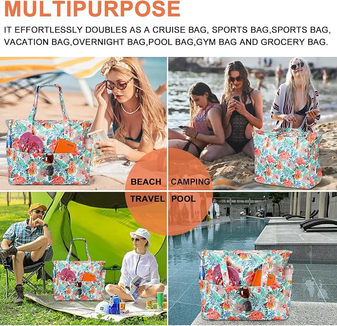 Bluboon Waterproof Beach Tote Pool Bags for Women Ladies Extra Large Carry On Bag With Wet Compartment for Weekender Travel - Image 7