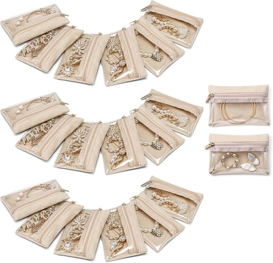 VLANDO Jewelry Travel Case,Travel Jewelry Organizer with Clear Velvet Jewelry Bags Zipper Pouch for Women Girl Gift 20Pcs by VLANDO