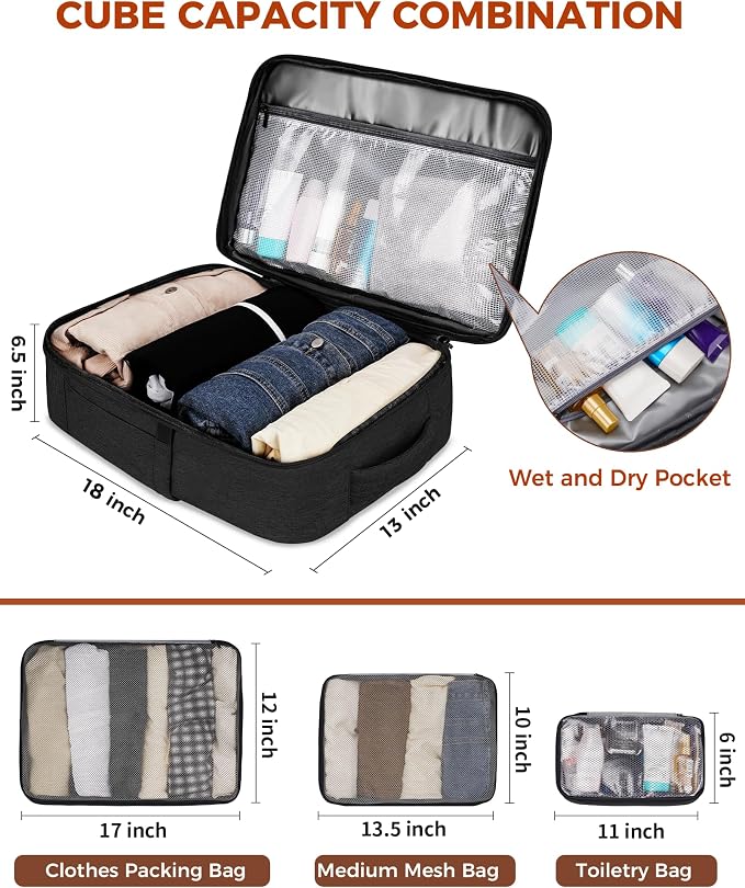 Vancropak 40L Travel Backpack for Men, Flight Approved Carry on Backpack | 17.3" Laptop Backpack, Expandable Weekender Bag with 3 Packing Cubes, Shoe Compartment, Large Anti-Theft Luggage Daypack - Image 6