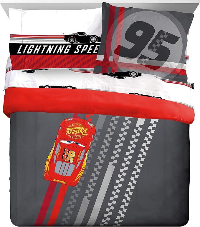 Disney Pixar Cars McQueen Queen Comforter Set 7 Piece Kids Bedding, Gray | Mater, Bed in a Bag, Comforter Sheets Shams Pillowcases, Official Brand, Soft Microfiber, Machine Washable, Boys Gift - Image 2