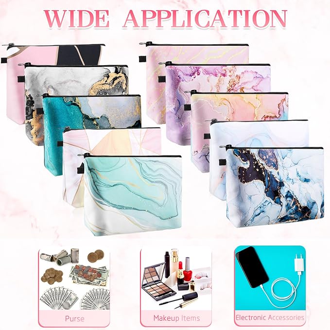 Dunzy 16 Pcs Bulk Makeup Bag for Women Appreciation Gifts for Teacher Canvas Cosmetic Bags with Zipper Pouches Waterproof Travel Toiletry Organizer for Girls Mother Teacher Nurse Bridesmaids (Marble) - Image 3