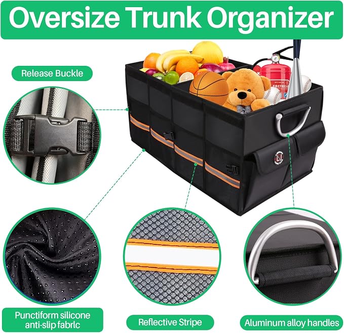 Trunk Organizer, LIBZAKI Cargo Organizer, Premium Multi Compartments Collapsible Portable Trunk Storage for auto, SUV, Truck, Minivan -Black - Image 3