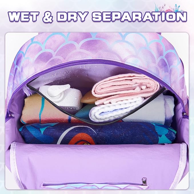 WAWSAM Kids Swim Bag for Swimmers, Beach Gym Bag with Wet Dry Shoes Compartments - Image 2