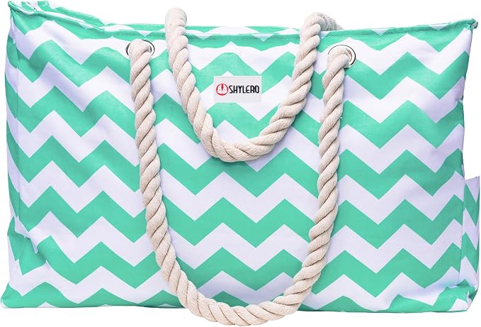 Beach Bag and Pool Bag Has Cooler Pocket, 7 Pockets Total, Zip Top. Family Size Waterproof Beach Tote by SHYLERO