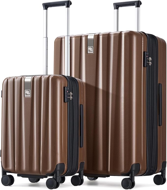 Hanke Expandable Hard Shell Luggage Sets 2 piece Carry on Luggage with Wheels Suitcases Lightweight Checked TSA Luggage Rolling Large Suitcase Travel Luggage Bag Woman Men 20/29 Inch(Brown) by Hanke