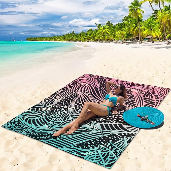 HIHOHO Beach Blanket Waterproof Sandproof Beach Mat for 1-8 Adults Quick Drying Durable Outdoor Picnic Mat for Beach Festival Travel Camping Hiking (Gradiant BK-Ripple, 79"×83"(4 Person)) - Image 4